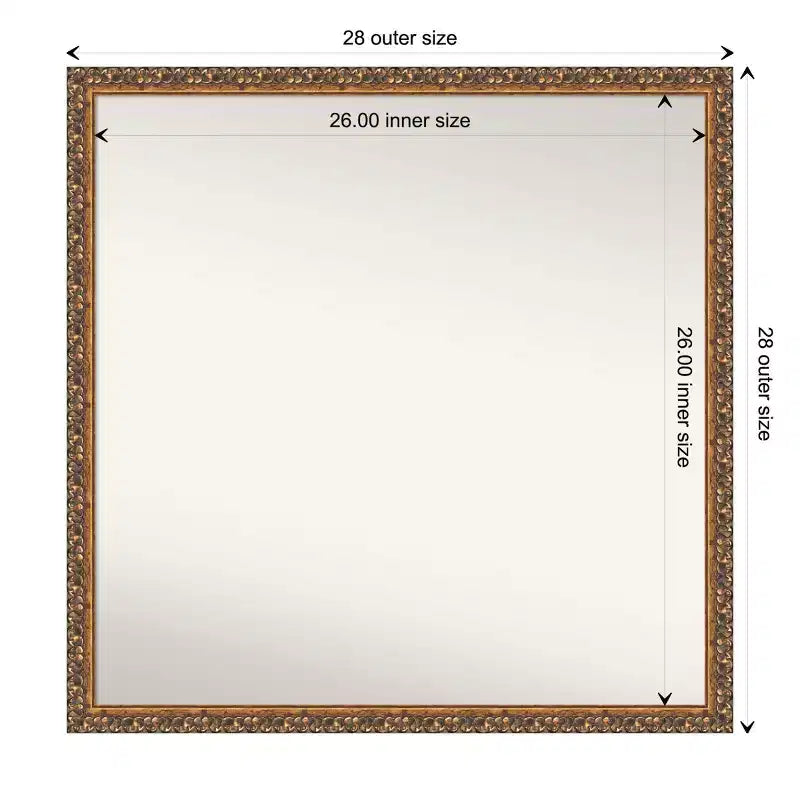 Espejo de pared de madera de bronce antiguo de 28" x 28" sin bisel