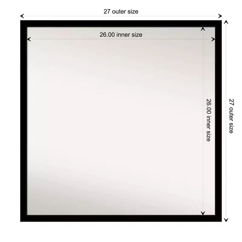Espejo de pared cuadrado negro sólido de 28 x 28 pulgadas para baño (sin bisel) — marco moderno de poliestireno, herrajes de montaje incluidos