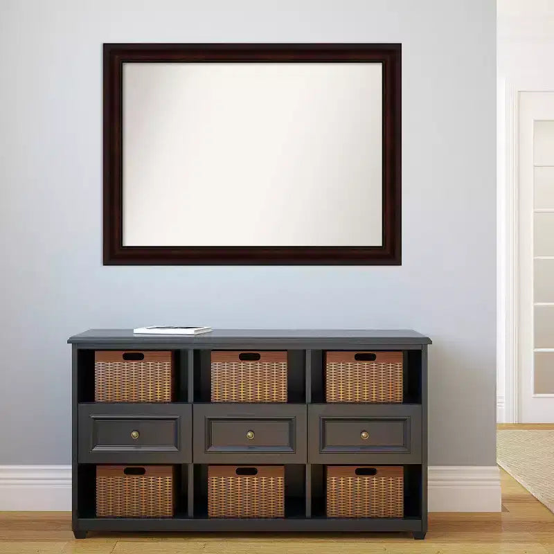 Lustro ścienne 43 x 32 cale (brąz w kolorze ziaren kawy) – nowoczesny prostokątny design do montażu na ścianie