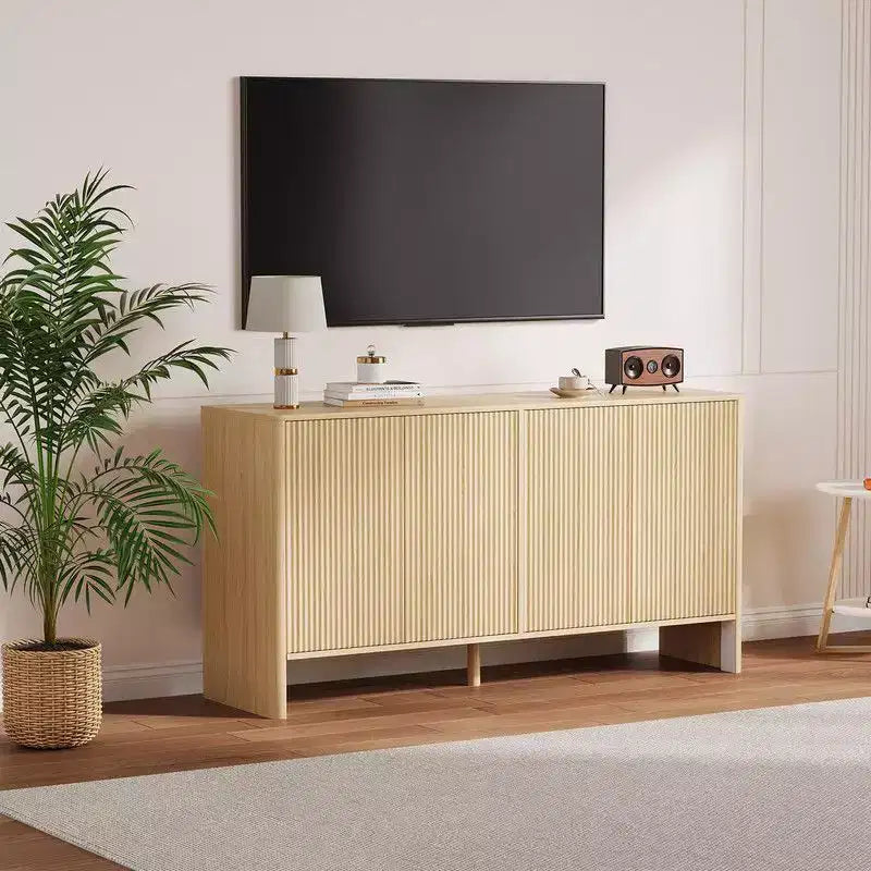 Aparador moderno de 58, con 4 puertas acanaladas y estantes ajustables, credenza, mueble bar para café y consola para TV
