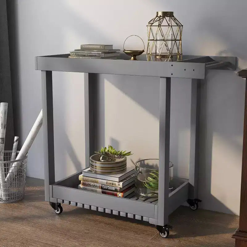 Carrello di servizio multiuso con ruote e ripiani rialzati, carrello da esterno a 2 ripiani per preparazione, casa, ufficio, patio e barbecue in giardino, portata di 500 lbs