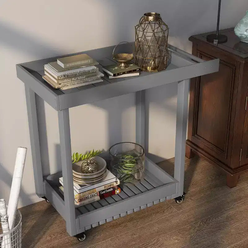 Carrello di servizio multiuso con ruote e ripiani rialzati, carrello da esterno a 2 ripiani per preparazione, casa, ufficio, patio e barbecue in giardino, portata di 500 lbs