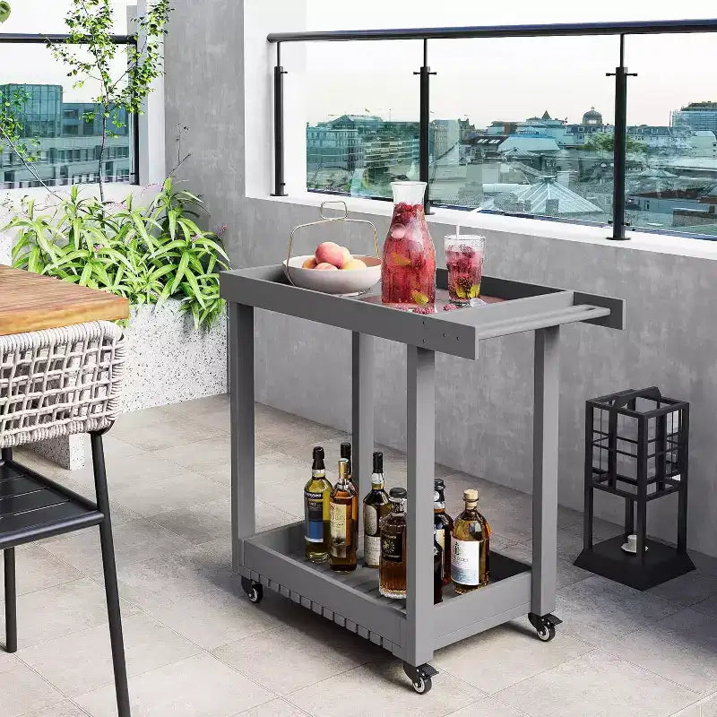 Carrello di servizio multiuso con ruote e ripiani rialzati, carrello da esterno a 2 ripiani per preparazione, casa, ufficio, patio e barbecue in giardino, portata di 500 lbs