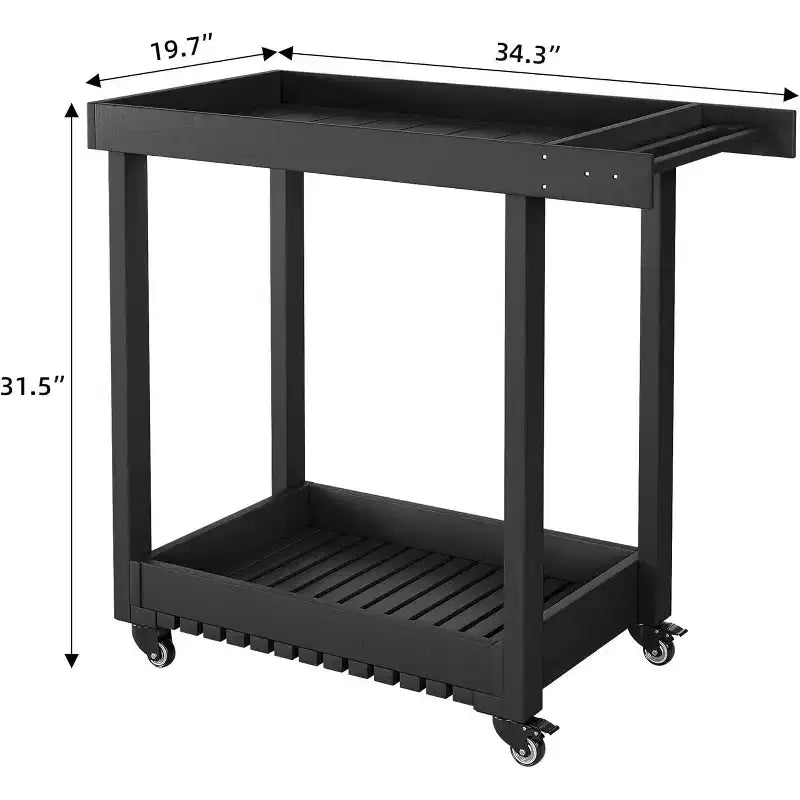Carrello di servizio multiuso con ruote e ripiani rialzati, carrello da esterno a 2 ripiani per preparazione, casa, ufficio, patio e barbecue in giardino, portata di 500 lbs