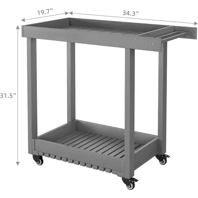 Carrello di servizio multiuso con ruote e ripiani rialzati, carrello da esterno a 2 ripiani per preparazione, casa, ufficio, patio e barbecue in giardino, portata di 500 lbs