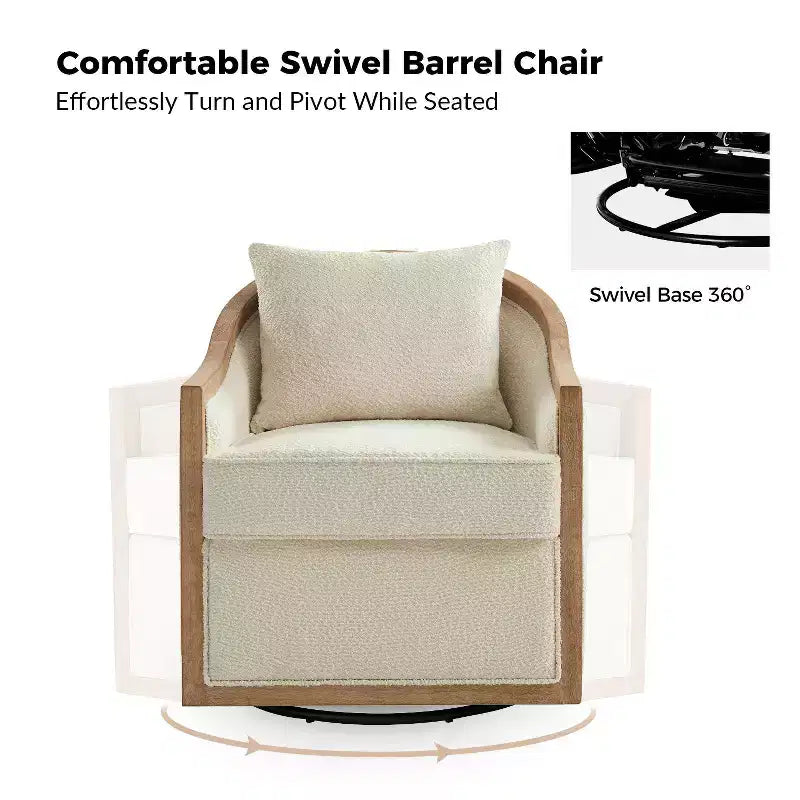 Sillón rústico de ratán y madera maciza (con borde de madera maciza) - blanco marfil