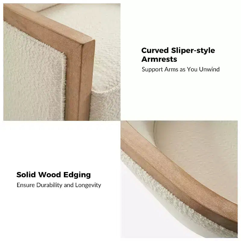 Sillón rústico de ratán y madera maciza (con borde de madera maciza) - blanco marfil
