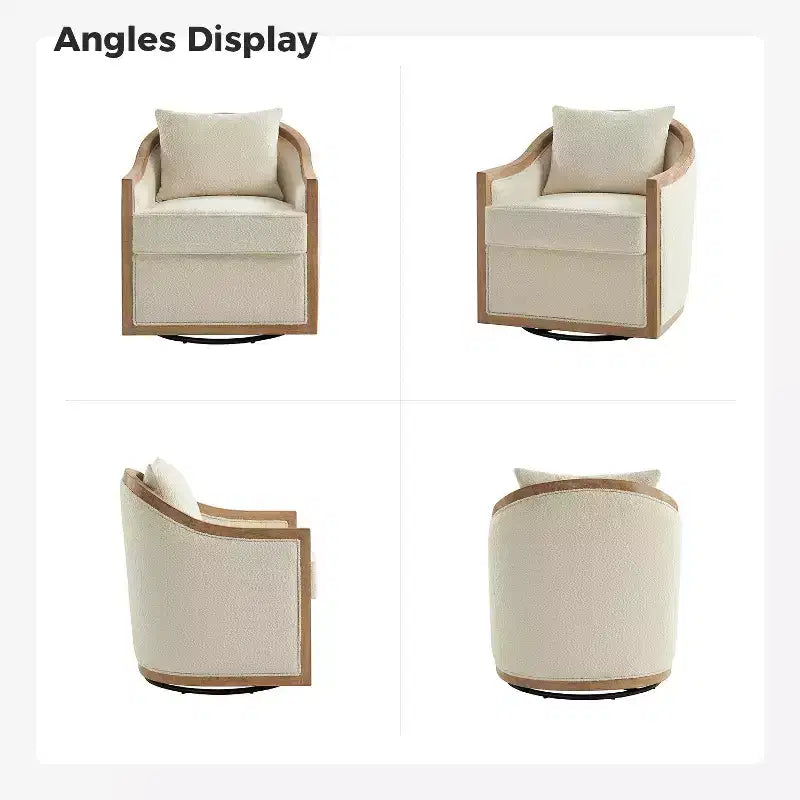 Sillón rústico de ratán y madera maciza (con borde de madera maciza) - blanco marfil