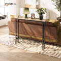 Mesa de pasillo de 1 pieza color roble, de melamina y hierro, con regleta eléctrica