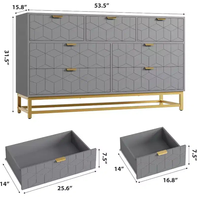 Cassettiera da 53.5 con 7 cassetti e gambe in metallo, organizer moderno per camera da letto, soggiorno e ingresso