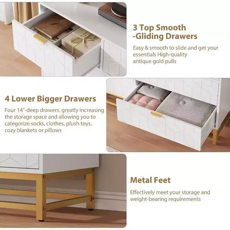 Cassettiera da 53.5 con 7 cassetti e gambe in metallo, organizer moderno per camera da letto, soggiorno e ingresso