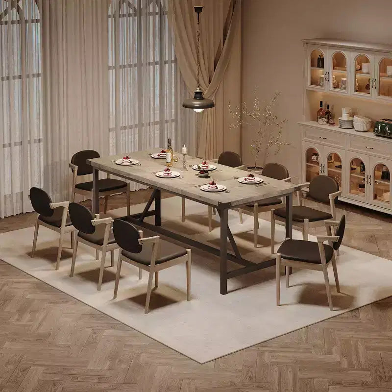 Tavolo da pranzo per 6-8 persone, tavolo da cucina resistente da 70.87, tavolo rettangolare da pranzo in stile rustico con robuste gambe in metallo, per famiglie numerose, appartamenti e sale da pranzo