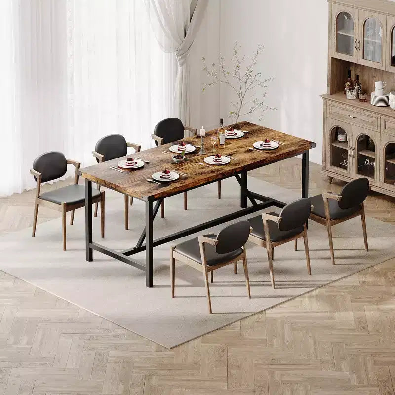 Tavolo da pranzo per 6-8 persone, tavolo da cucina resistente da 70.87, tavolo rettangolare da pranzo in stile rustico con robuste gambe in metallo, per famiglie numerose, appartamenti e sale da pranzo