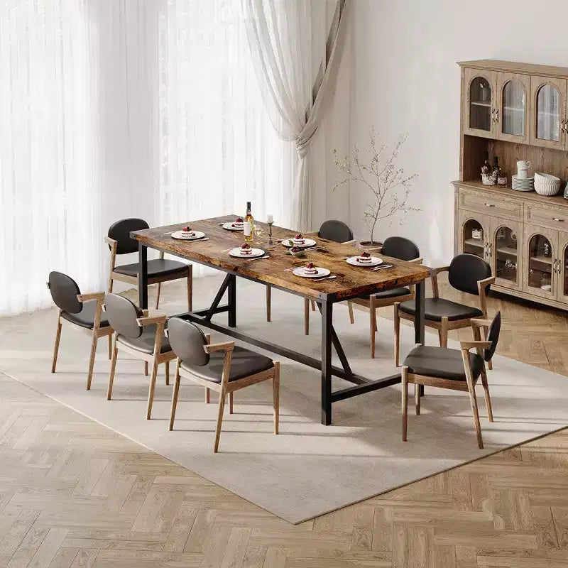 Tavolo da pranzo per 6-8 persone, tavolo da cucina resistente da 70.87, tavolo rettangolare da pranzo in stile rustico con robuste gambe in metallo, per famiglie numerose, appartamenti e sale da pranzo