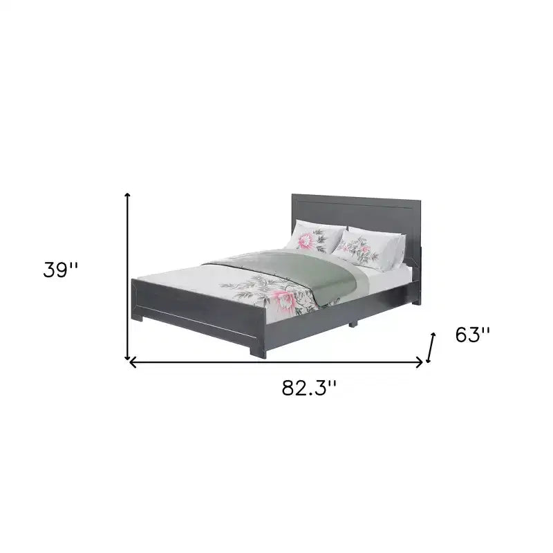 Estructura de cama matrimonial de madera con paneles incrustados grises