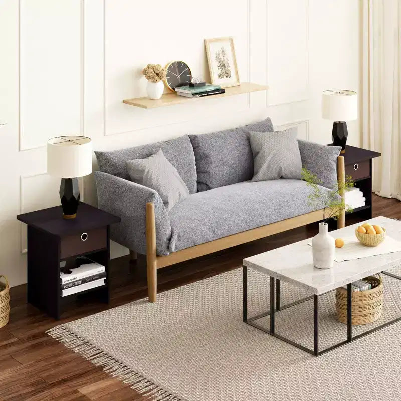 2 comodini, tavolini laterali per divano e comodini da letto con cassetto contenitore e ripiano aperto