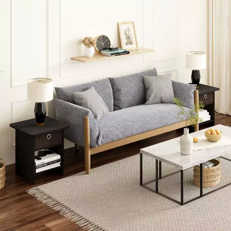 2 comodini, tavolini laterali per divano e comodini da letto con cassetto contenitore e ripiano aperto