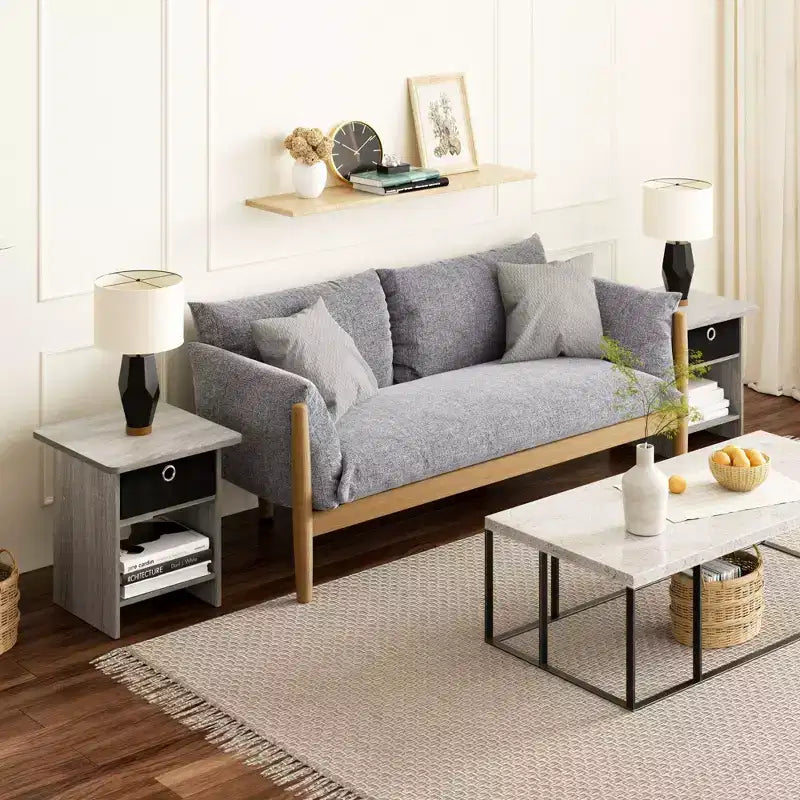 2 comodini, tavolini laterali per divano e comodini da letto con cassetto contenitore e ripiano aperto