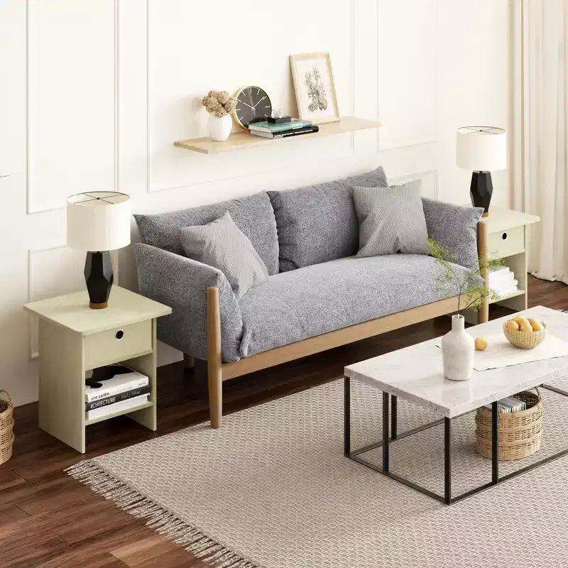 2 comodini, tavolini laterali per divano e comodini da letto con cassetto contenitore e ripiano aperto