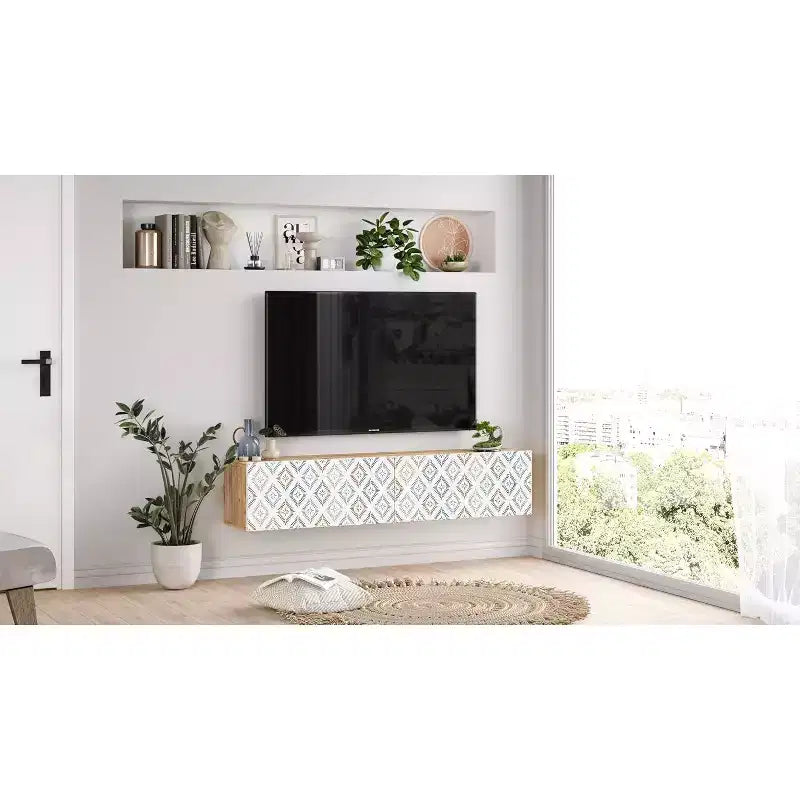 Mobile TV, centro multimediale e consolle con ripiani contenitori e ante