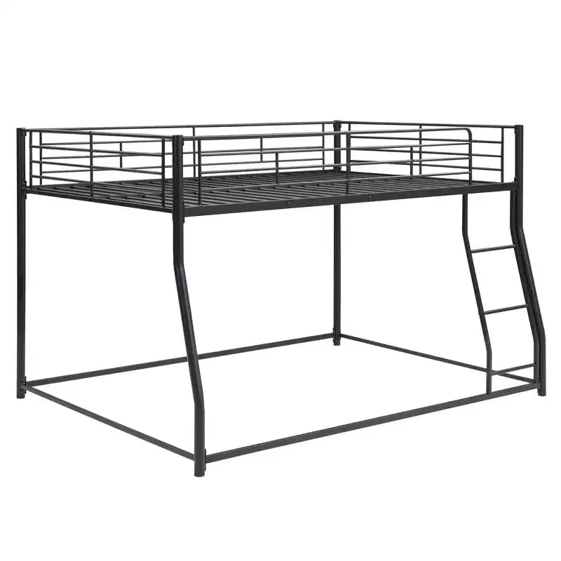 Litera metálica Twin XL sobre cama tamaño queen, con escalera y barandilla alta, estructura de litera de tamaño completo resistente para niños, adolescentes y adultos