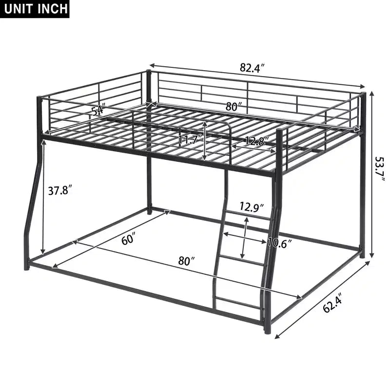 Metalowe łóżko piętrowe Twin XL nad łóżkiem queen size z drabinką i wysoką barierką ochronną, wytrzymała rama łóżka piętrowego Full Size dla dzieci, nastolatków i dorosłych