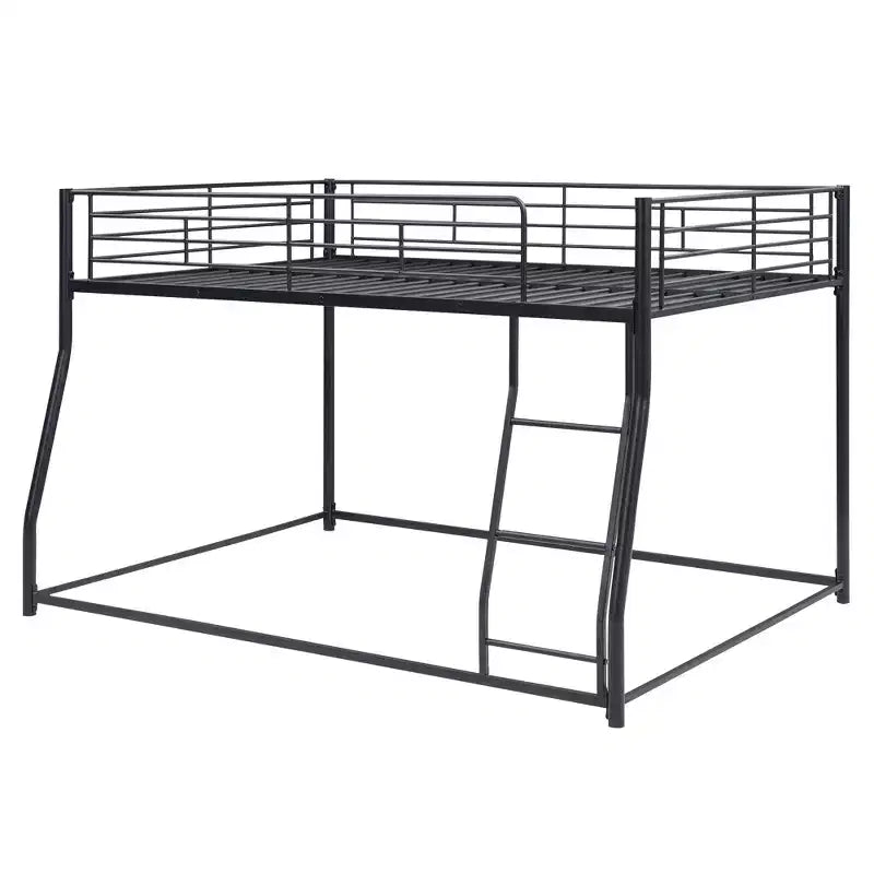 Litera metálica Twin XL sobre cama tamaño queen, con escalera y barandilla alta, estructura de litera de tamaño completo resistente para niños, adolescentes y adultos