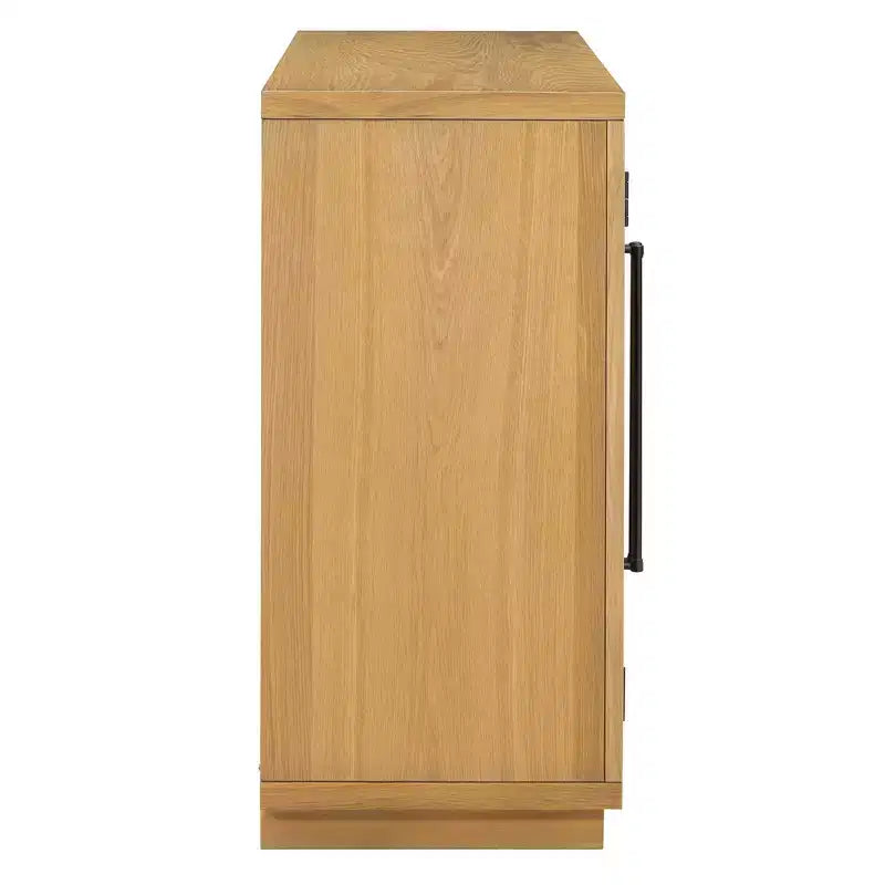 Credenza buffet a 4 ante con ampio spazio contenitore, ante in vetro e ripiani regolabili per sala da pranzo e soggiorno, legno naturale