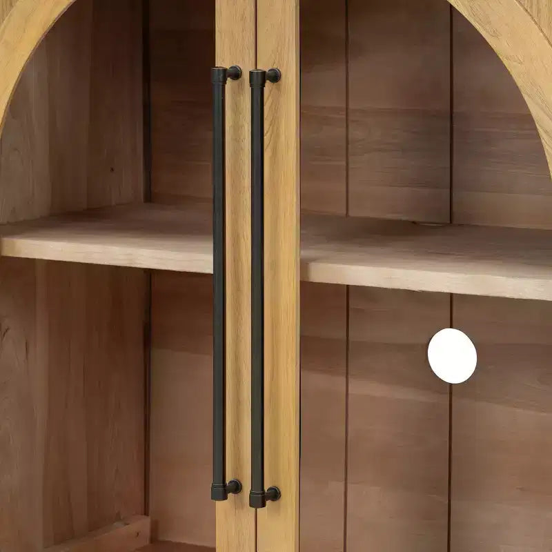 Credenza buffet a 4 ante con ampio spazio contenitore, ante in vetro e ripiani regolabili per sala da pranzo e soggiorno, legno naturale