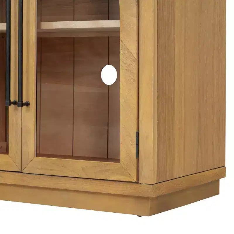 Credenza buffet a 4 ante con ampio spazio contenitore, ante in vetro e ripiani regolabili per sala da pranzo e soggiorno, legno naturale