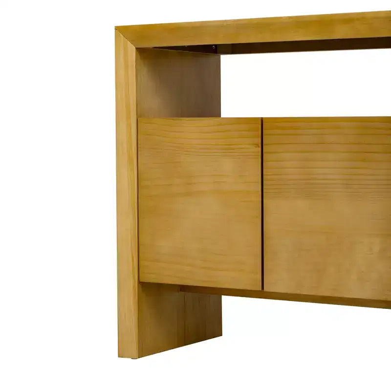 Aparador moderno con 4 puertas y estante abierto, mesa consola, acabado natural