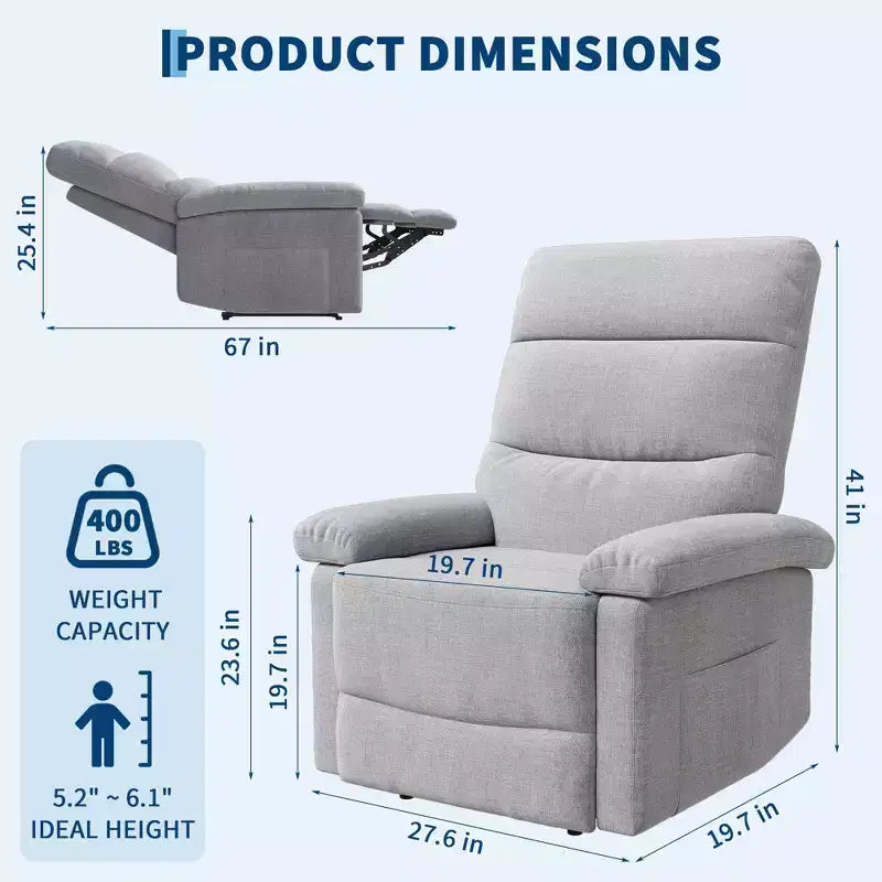Materiałowy fotel rozkładany z boczną kieszenią, regulowany jednoosobowy fotel z ergonomicznym podparciem pleców do pokoju dziecięcego