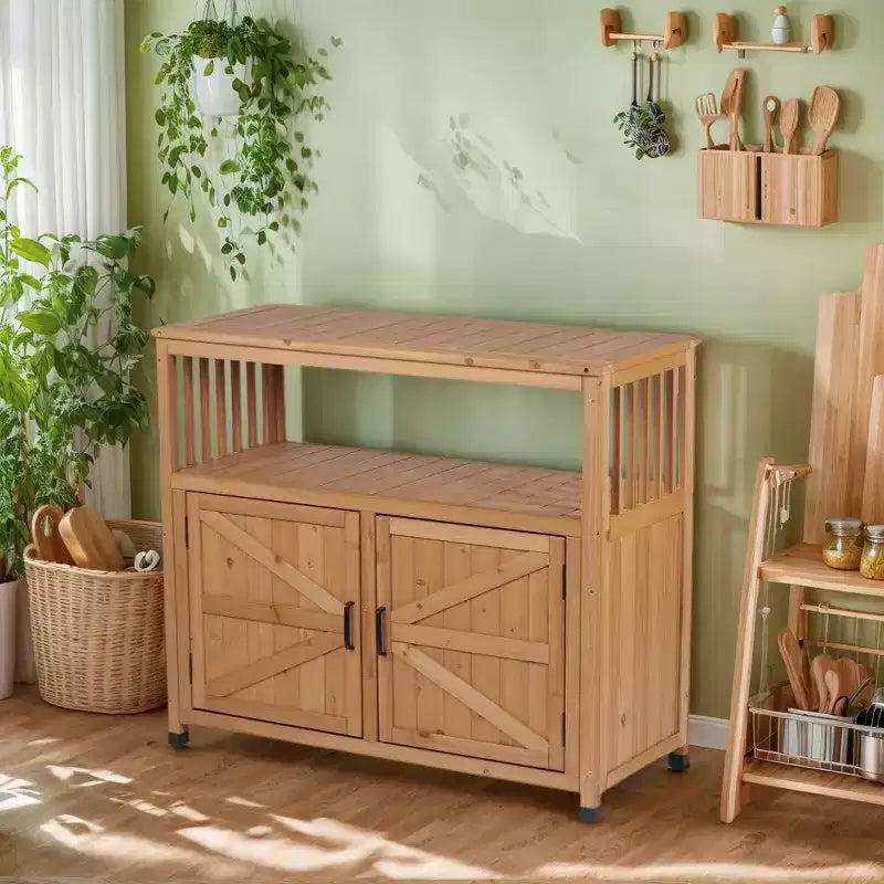 Mobile contenitore con panca da giardinaggio, mobile da cucina con 2 ante e 2 ripiani, mobile basso per soggiorno, sala da pranzo e cucina