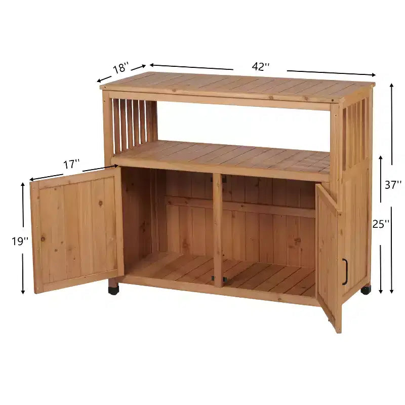 Mobile contenitore con panca da giardinaggio, mobile da cucina con 2 ante e 2 ripiani, mobile basso per soggiorno, sala da pranzo e cucina