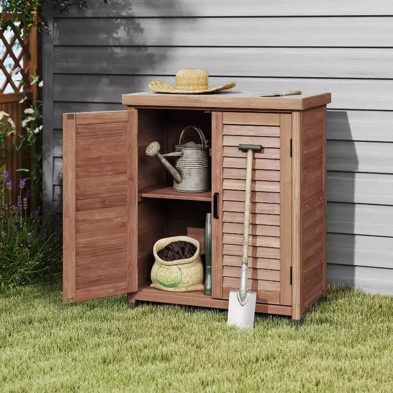 Mobile contenitore con panca da giardinaggio, mobile da cucina con 2 ante e 2 ripiani, mobile basso per soggiorno, sala da pranzo e cucina