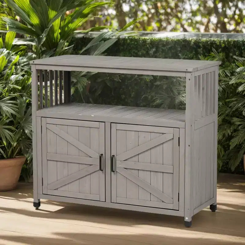 Mobile contenitore con panca da giardinaggio, mobile da cucina con 2 ante e 2 ripiani, mobile basso per soggiorno, sala da pranzo e cucina