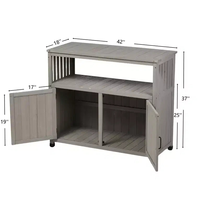 Mobile contenitore con panca da giardinaggio, mobile da cucina con 2 ante e 2 ripiani, mobile basso per soggiorno, sala da pranzo e cucina