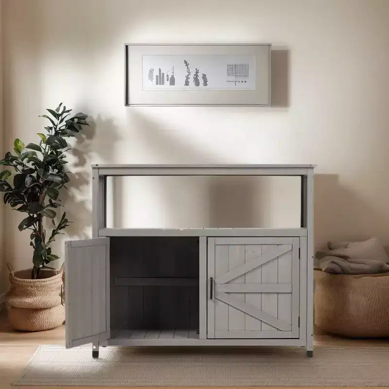 Mobile contenitore con panca da giardinaggio, mobile da cucina con 2 ante e 2 ripiani, mobile basso per soggiorno, sala da pranzo e cucina