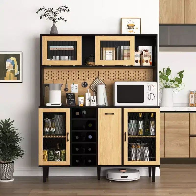 Aparador de madera, armario bufé con 4 puertas y 2 cajones, armario de almacenamiento para sala, comedor o cocina