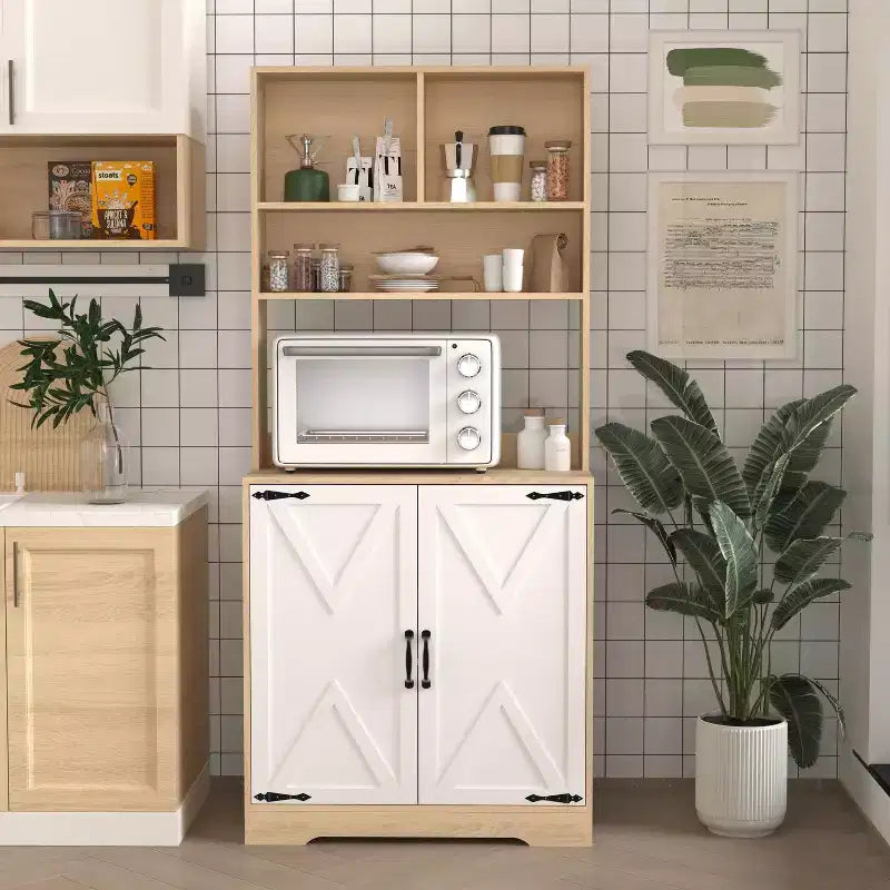 Aparador de madera, armario bufé con 4 puertas y 2 cajones, armario de almacenamiento para sala, comedor o cocina