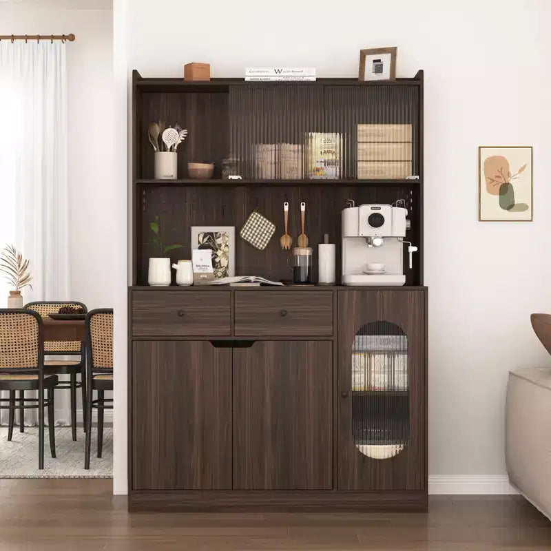 Aparador de madera, armario bufé con 4 puertas y 2 cajones, armario de almacenamiento para sala, comedor o cocina
