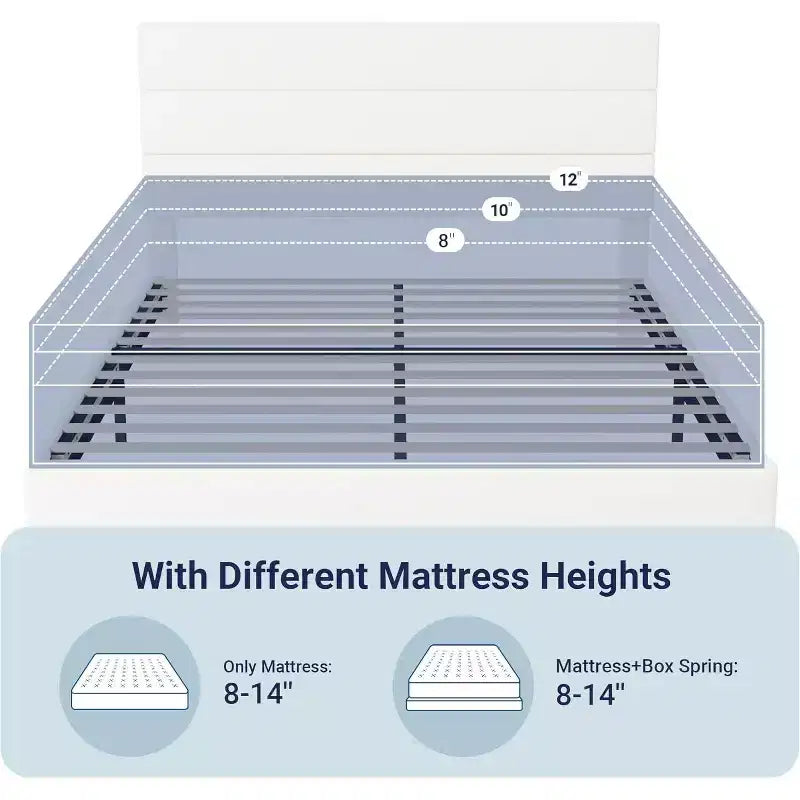Cama tapizada de terciopelo con listones de madera, no necesita somier, fácil de montar, blanca
