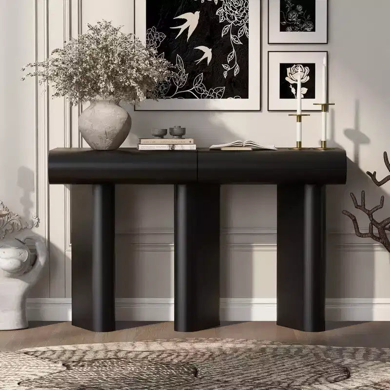 Mesa de entrada moderna y estrecha con cajón curvo y pata geométrica, mesa de sofá que ahorra espacio para pasillo, sala, dormitorio, apartamentos pequeños y recibidor