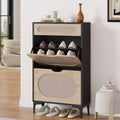 Zapatero de ratán con 2 cajones abatibles y 1 cajón extraíble, gabinete para guardar zapatos, estante ajustable en 3 posiciones, zapatero estrecho para la entrada