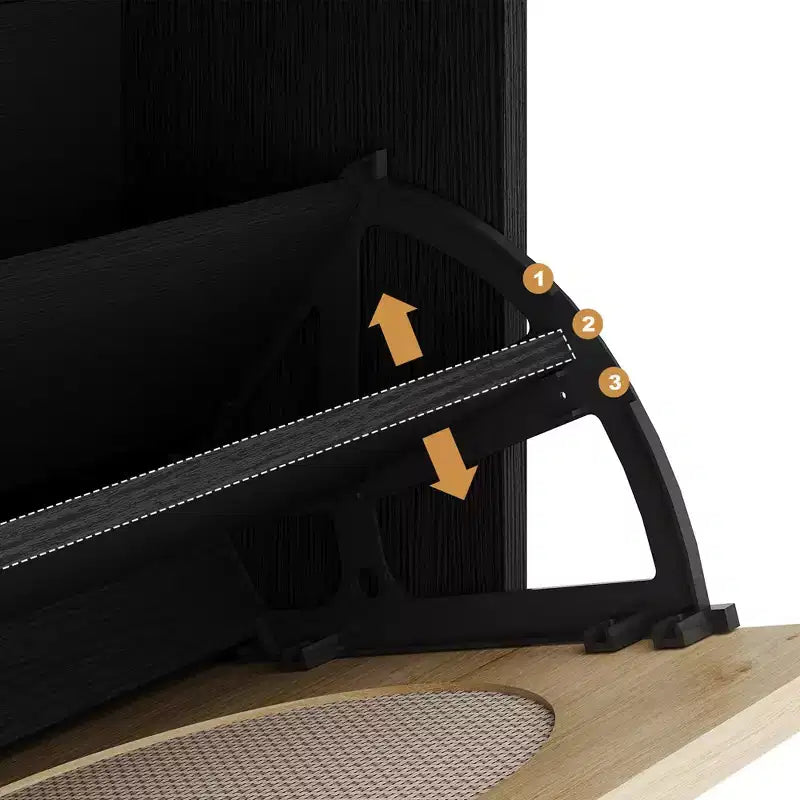 Zapatero de ratán con 2 cajones abatibles y 1 cajón extraíble, gabinete para guardar zapatos, estante ajustable en 3 posiciones, zapatero estrecho para la entrada