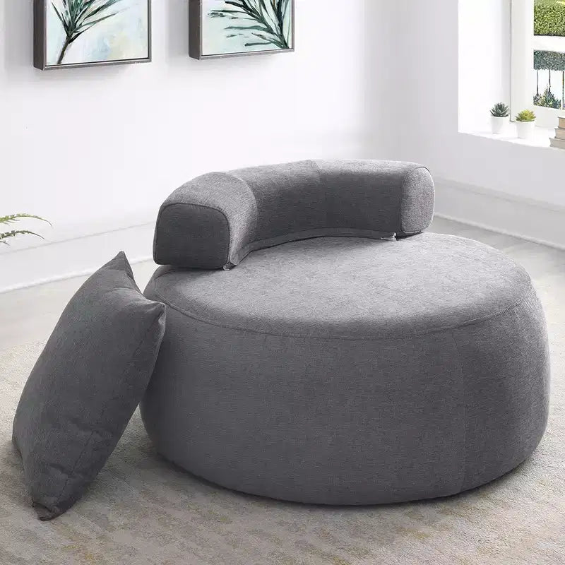 Sillón redondo moderno de 32 pulgadas, sofá cama individual tipo chaise longue tapizado, puf de chenilla con almohadas para sala, dormitorio, apartamento y lectura