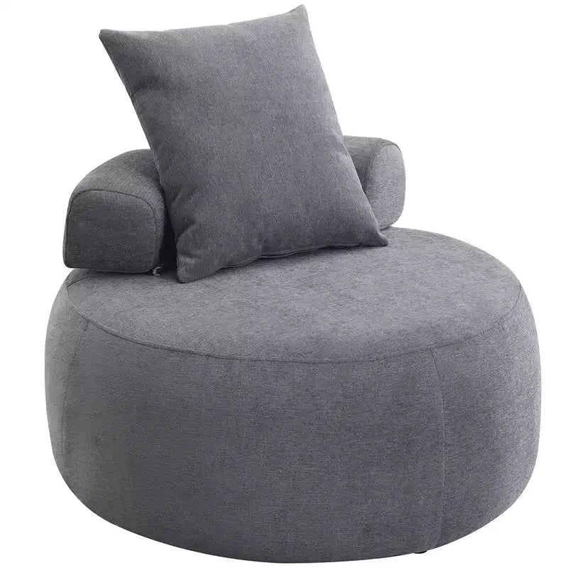 32-calowy nowoczesny okrągły fotel, pojedyncza tapicerowana sofa szezlong z funkcją spania, chenylowy fotel typu bean bag z poduszkami do salonu, sypialni, mieszkania i kącika do czytania