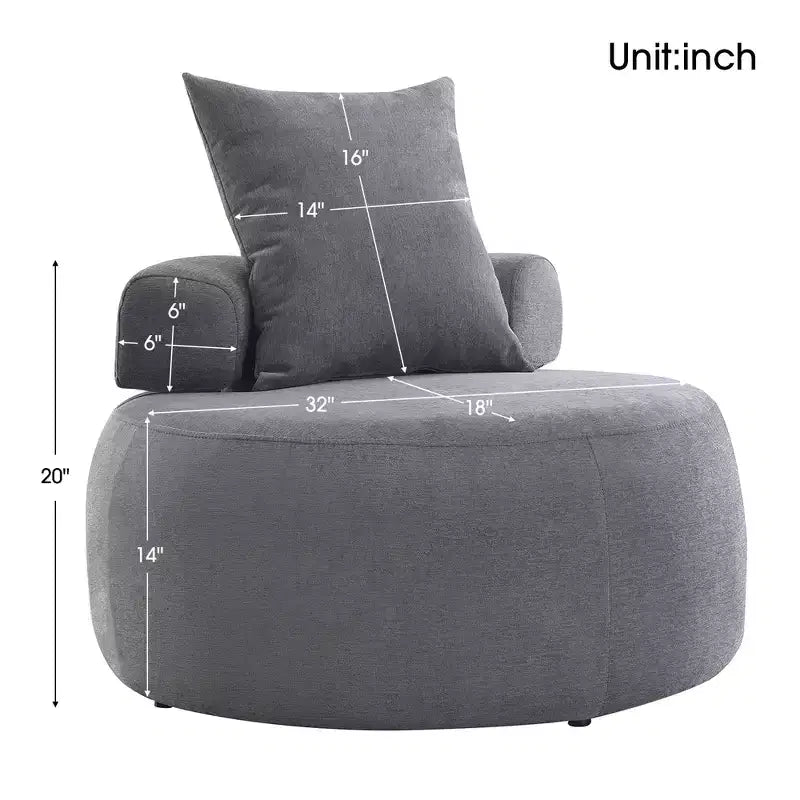 Sillón redondo moderno de 32 pulgadas, sofá cama individual tipo chaise longue tapizado, puf de chenilla con almohadas para sala, dormitorio, apartamento y lectura