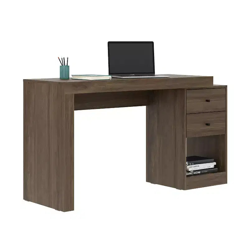 Escritorio moderno extensible de 47.5 pulgadas para oficina en casa, escritorio para computadora con 2 cajones y 1 estante, escritorio de escritura para sala de lectura y estudio