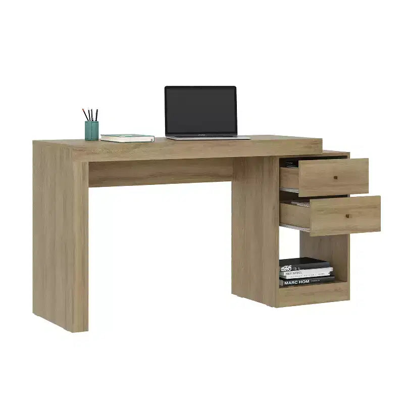 Escritorio moderno extensible de 47.5 pulgadas para oficina en casa, escritorio para computadora con 2 cajones y 1 estante, escritorio de escritura para sala de lectura y estudio